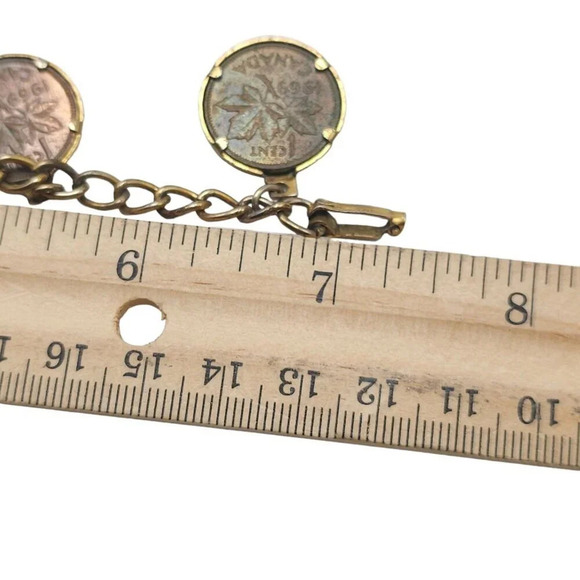 Canada 1969 1 Cent Coin Charm Chain Bangle Bracelet Gold Tone Vintage - Picture 8 of 8